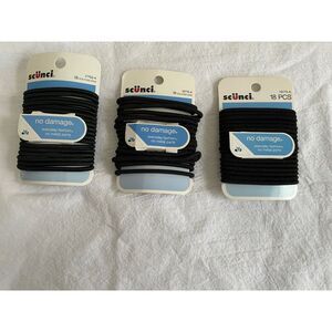 Scunci No Damage Hair Elastics Ties Lot of 3 Black 18 Pcs No Metal Old Stock NEW